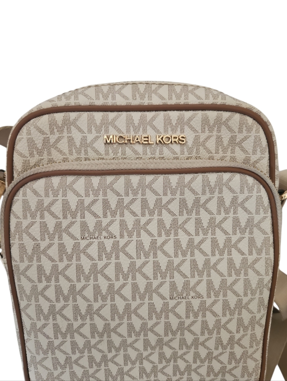 Michael Kors MK Signature Logo Crossbody Bag | Vanilla/Acorn | Flight Bag - Picture 3 of 6
